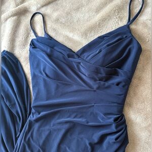 La Femme Formal Evening Gown Women Size 0 Navy Blue Sleeveless Maxi Dress